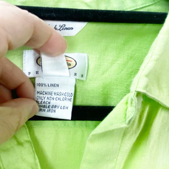 Talbots Large Petites Womens Lime Green Irish Linen Button Front Shirt Top - Picture 5 of 7